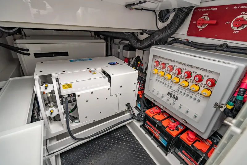 Slide: The Image of Engine room of 2026 HCB 65 Estrella with battery switch panel and equipment. - 37