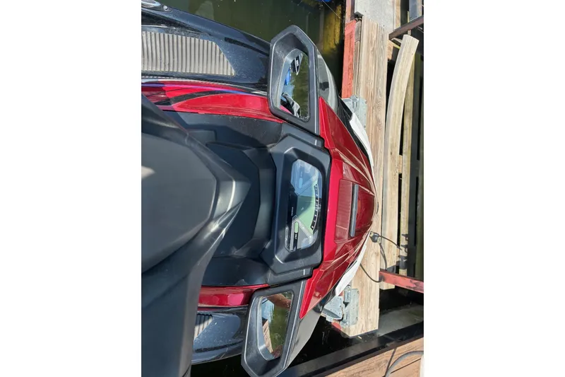 Slide: The Image of 2018 Yamaha WaveRunner VX Limited on dock, top view, red and black design. - 4