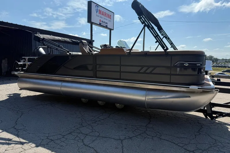 Slide: The Image of 2025 Bentley Pontoons Elite 223 Swingback pontoon boat parked outdoors. - 3