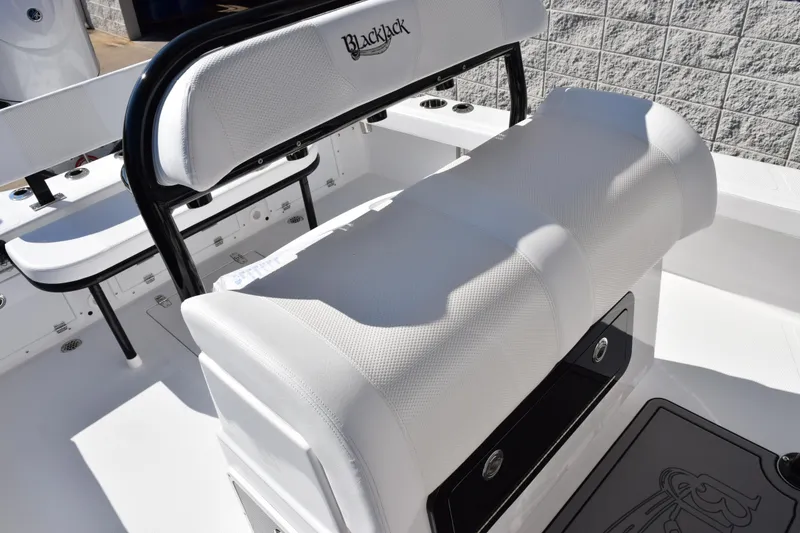 Slide: The Image of 2026 BlackJack 256 Coastal boat interior with white seating and black accents. - 11