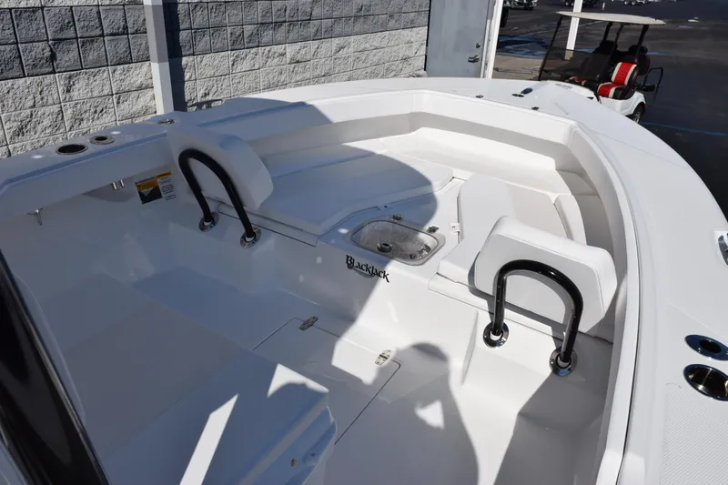 Slide: The Image of 2026 BlackJack 256 Coastal boat interior with seating and storage compartments. - 12