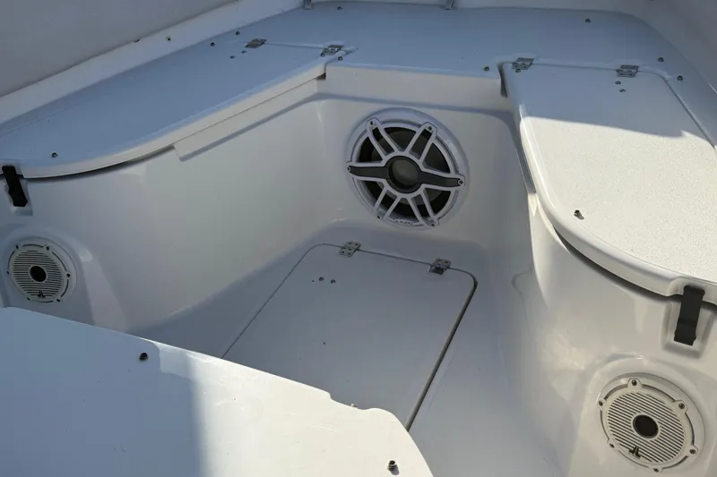 Slide: The Image of 2021 Sea Fox 268 Commander boat interior with speakers and storage compartments. - 46