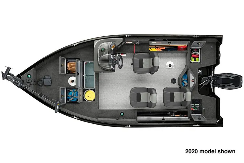 Slide: The Image of Top view of 2021 Tracker Pro Guide V-16 SC fishing boat layout. - 6