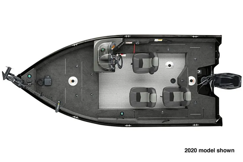 Slide: The Image of 2021 Tracker Pro Guide V-16 SC boat, top view, featuring seating and steering console. - 7