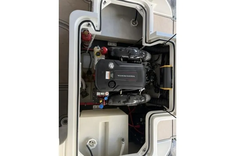 Slide: The Image of 2018 Cobalt R5 Surf boat engine compartment with Volvo Penta engine. - 15