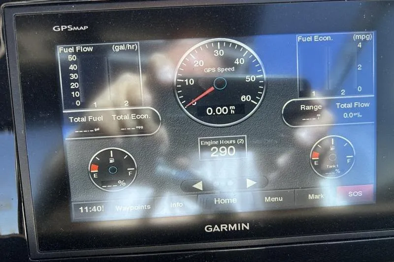 Slide: The Image of Garmin GPS display showing fuel flow, speed, and engine hours for 2017 Cobalt R30. - 11