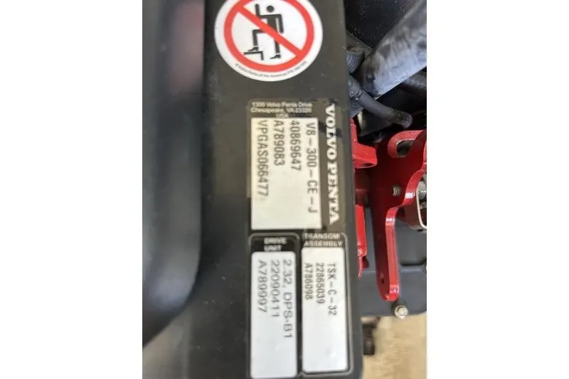 Slide: The Image of Engine label on a 2017 Cobalt R30, featuring Volvo Penta specifications and safety warning. - 14