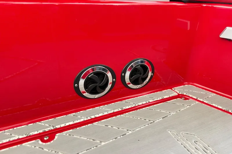 Slide: The Image of Red interior of 2017 Supra SA450 boat with dual circular vents. - 26