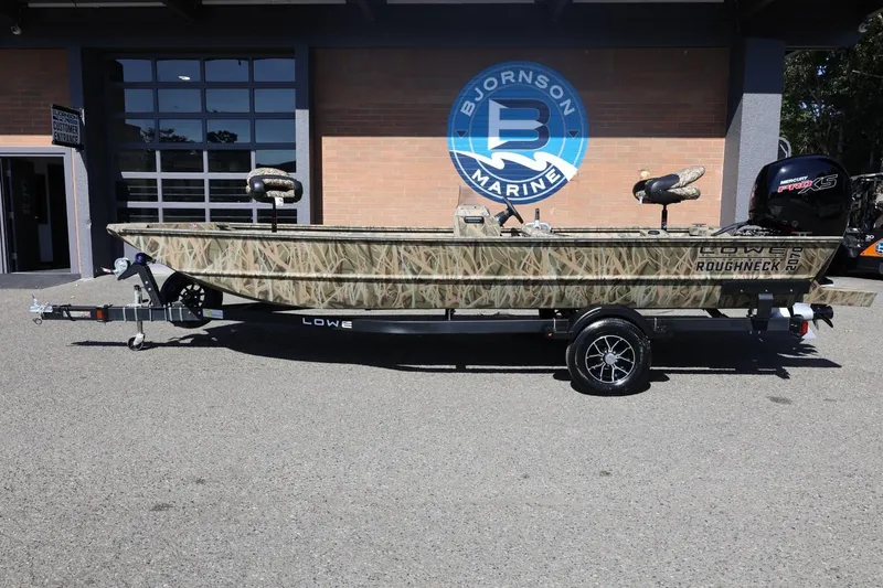 The Image of 2026 Lowe Roughneck RX2070 SC boat on trailer at Bjornson Marine dealership. - 1