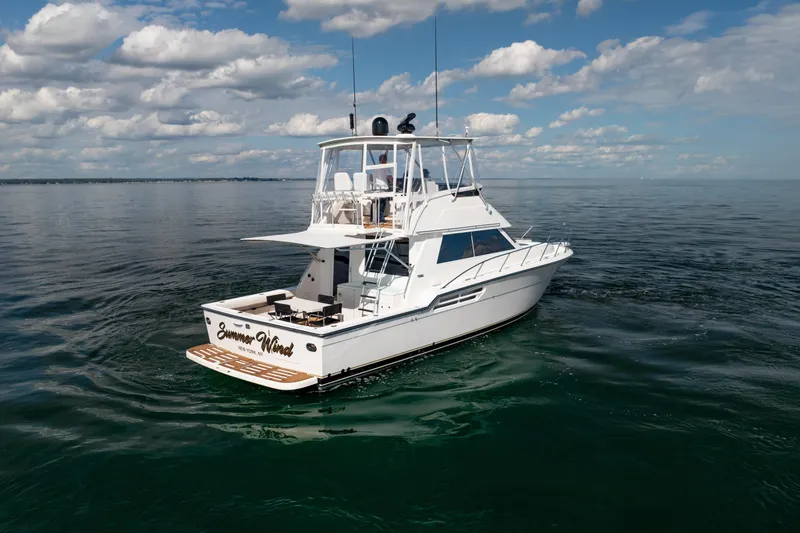 Slide: The Image of 2000 Tiara Yachts 4300 Convertible on calm sea under blue sky. - 38