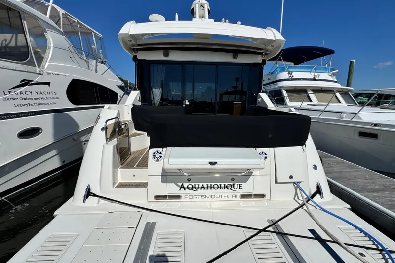 Slide: The Image of Luxurious bathroom in 2017 Sea Ray Sundancer 460 yacht with modern fixtures and wood accents. - 16
