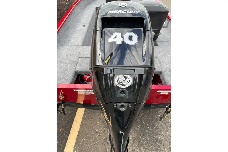 Slide: The Image of 2026 Tracker Super Guide V-16 T with Mercury 40 HP outboard motor. - 2
