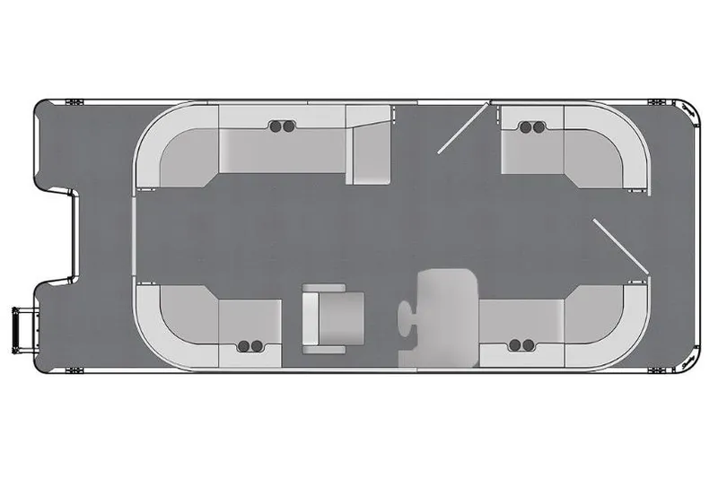 Slide: The Image of 2026 Bentley Pontoons 203 Bolt Tri-Toon in a showroom, showcasing sleek design and modern features. - 2