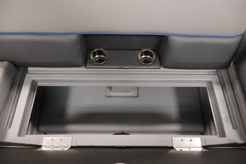 Slide: The Image of Interior storage compartment of 2026 Bentley Pontoons 203 Bolt Tri-Toon with cup holders. - 28