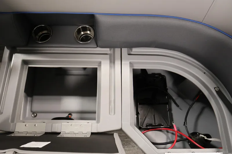 Slide: The Image of Interior storage compartments of 2026 Bentley Pontoons 203 Bolt Tri-Toon with cup holders. - 31