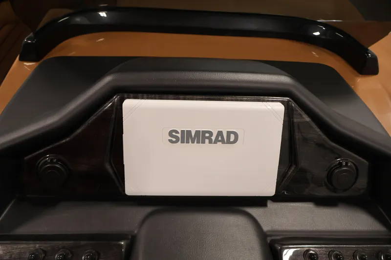 Slide: The Image of 2026 Bentley Pontoons Elite 253 helm with dual captain chairs and modern dashboard. - 22