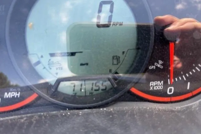 Slide: The Image of Close-up of 2010 Sea-Doo GTX 155 dashboard showing speedometer and RPM gauge. - 15