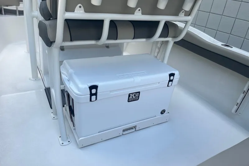 Slide: The Image of White K2 cooler on 2026 Key West 219 FS boat deck. - 11