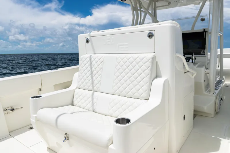 Slide: The Image of Luxurious seating on 2017 SeaVee 370z boat with ocean backdrop. - 36