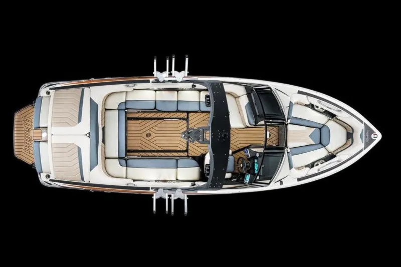 Slide: The Image of Manufacturer Provided Image: Top view of a 2016 Malibu Wakesetter 25 LSV boat with luxurious seating. - 18