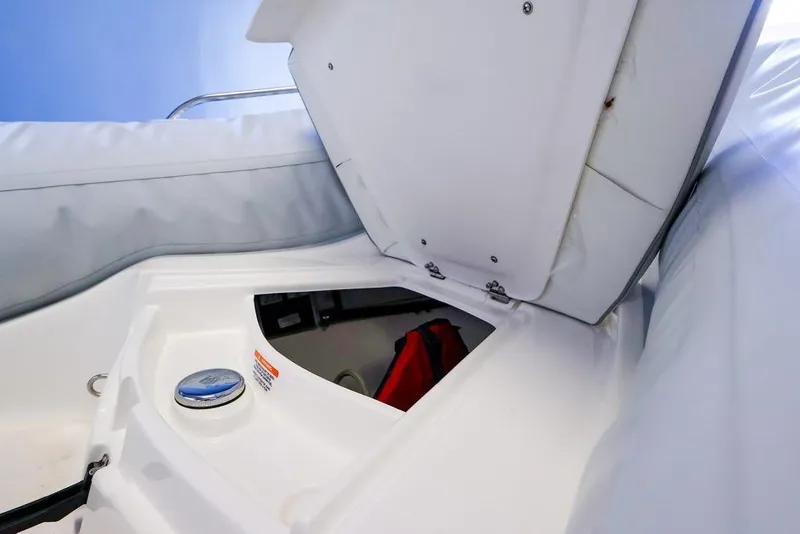 Slide: The Image of 2023 AB Inflatables Oceanus 19 VST boat storage compartment with open hatch. - 6