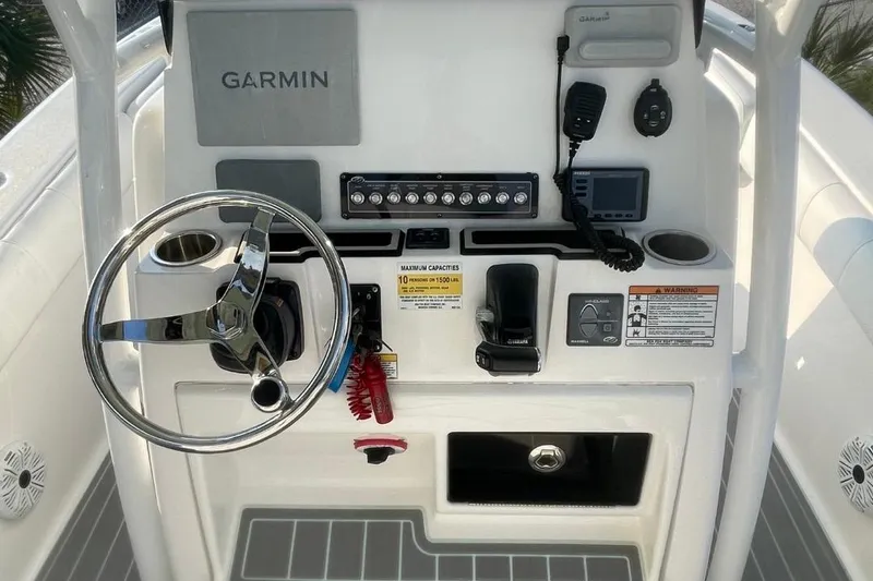 Slide: The Image of 2020 Sea Fox 248 Commander boat console with Garmin navigation and control panel. - 12