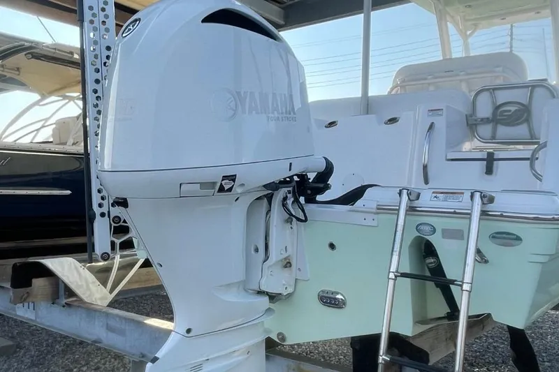 Slide: The Image of 2020 Sea Fox 248 Commander with Yamaha outboard motor and swim ladder. - 3