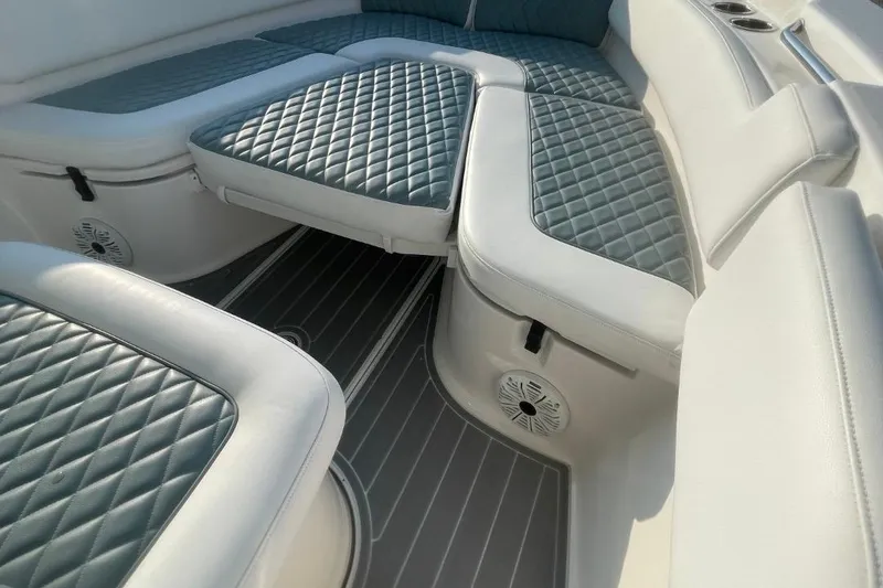 Slide: The Image of 2020 Sea Fox 248 Commander boat interior with quilted seating and sleek design. - 7