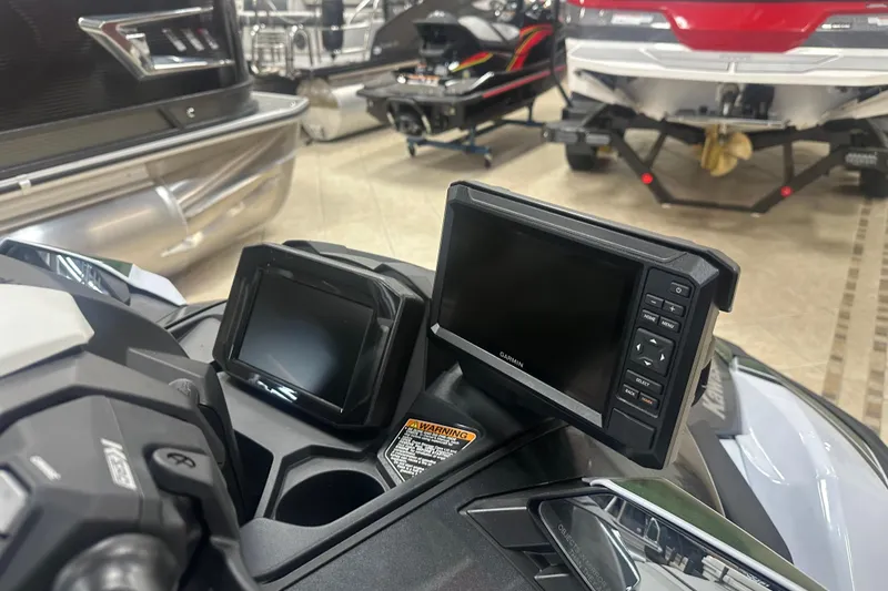 Slide: The Image of 2025 Kawasaki Ultra 160 LX-s Angler dashboard with Garmin navigation system. - 6