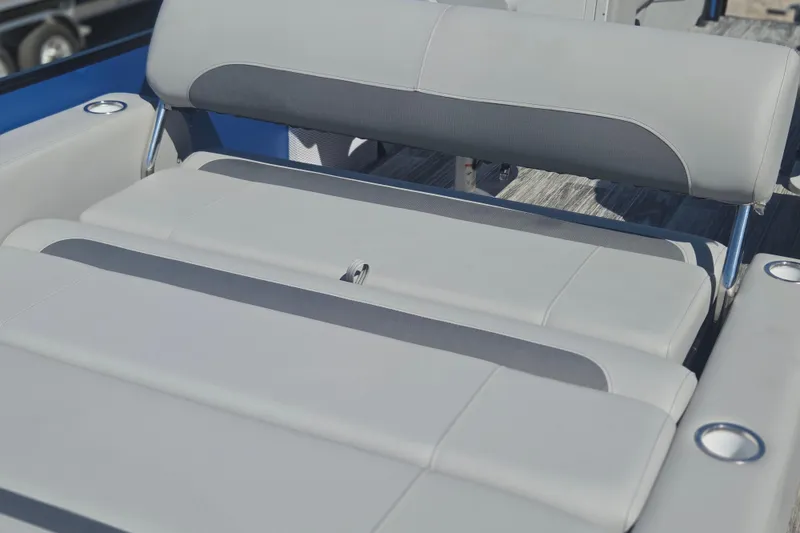 Slide: The Image of 2026 Bentley Pontoons 223 Swingback seating with sleek gray upholstery and modern design. - 16