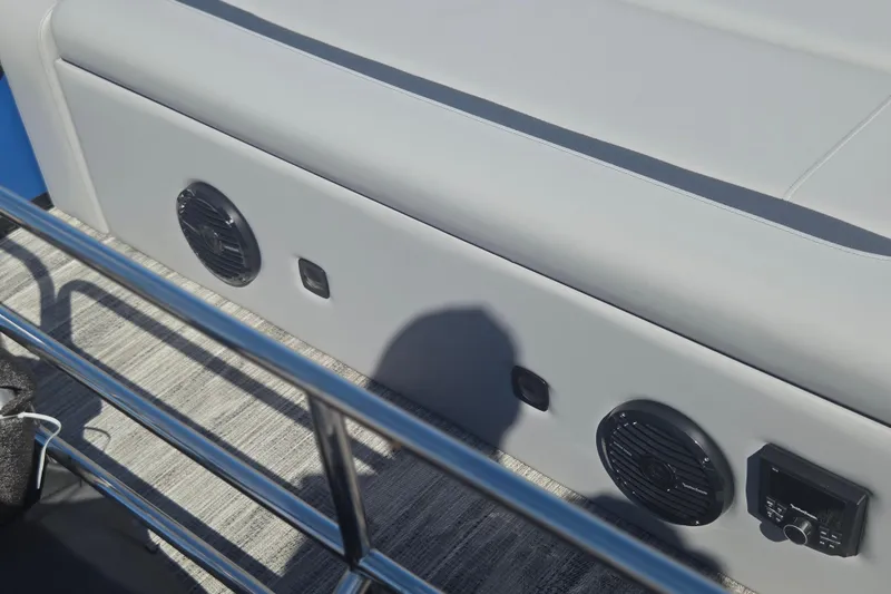 Slide: The Image of 2026 Bentley Pontoons 223 Swingback interior with speakers and control panel. - 8