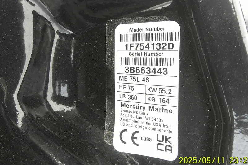 Slide: The Image of Label on 2025 Mako Pro Skiff 17 CC, displaying model and serial numbers, engine details. - 22