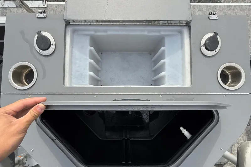 Slide: The Image of 2025 Berkshire 24RFC LE 2.75 pontoon boat interior with seating and helm chair. - 12