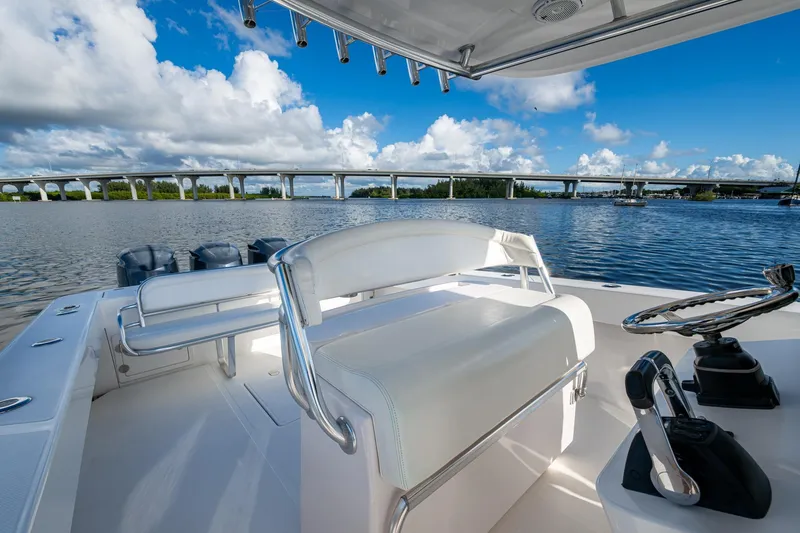 Slide: The Image of 2011 Bahama 37 boat interior with scenic bridge and water view. - 14