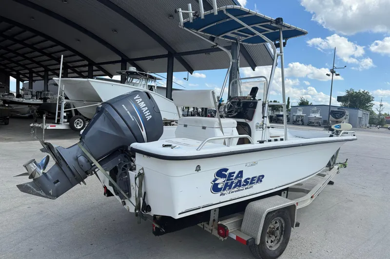 Slide: The Image of 2005 Sea Chaser 1800 RG boat with Yamaha outboard motor on trailer. - 7