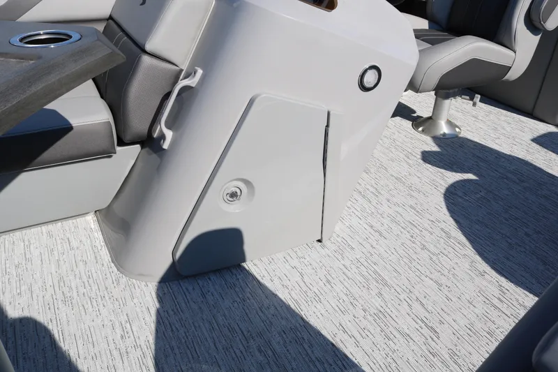 Slide: The Image of 2026 Bennington 22SX Stern Radius interior with gray seating and flooring. - 40