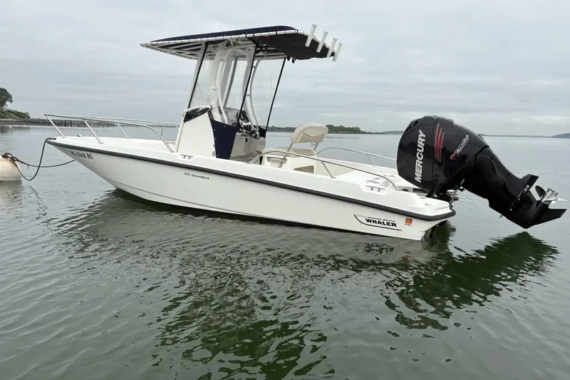 The Image of 2017 Boston Whaler 210 Dauntless boat with Mercury engine on calm water. - 0