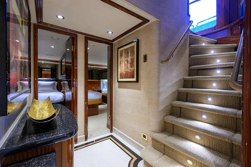 Slide: The Image of Luxurious interior hallway of 2014 Westport 112 yacht with modern art and elegant decor. - 25