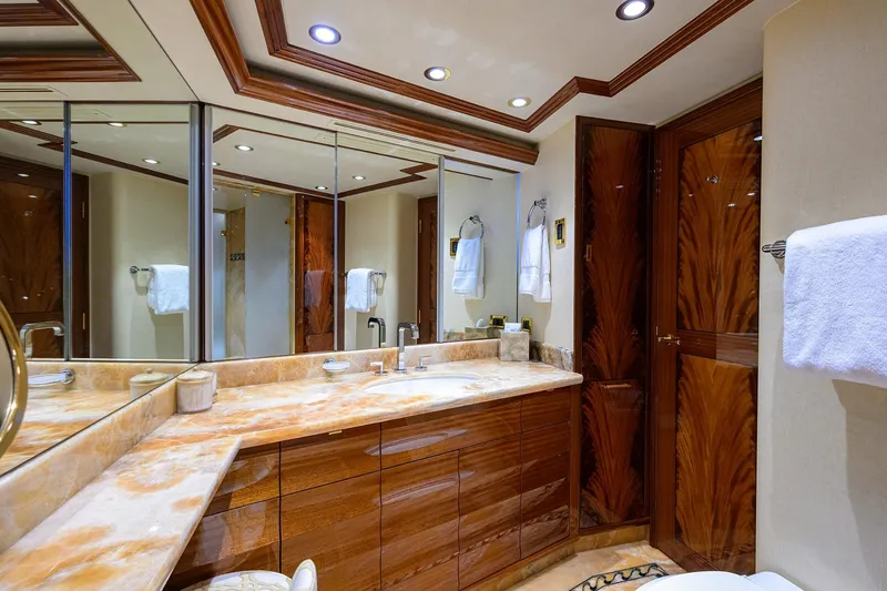 Slide: The Image of Luxurious bathroom interior on 2014 Westport 112 yacht, featuring marble and elegant fixtures. - 35