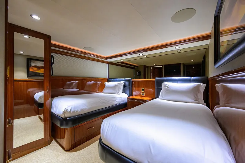 Slide: The Image of Luxurious interior of 2014 Westport 112 yacht with elegant wood finishes and modern amenities. - 38
