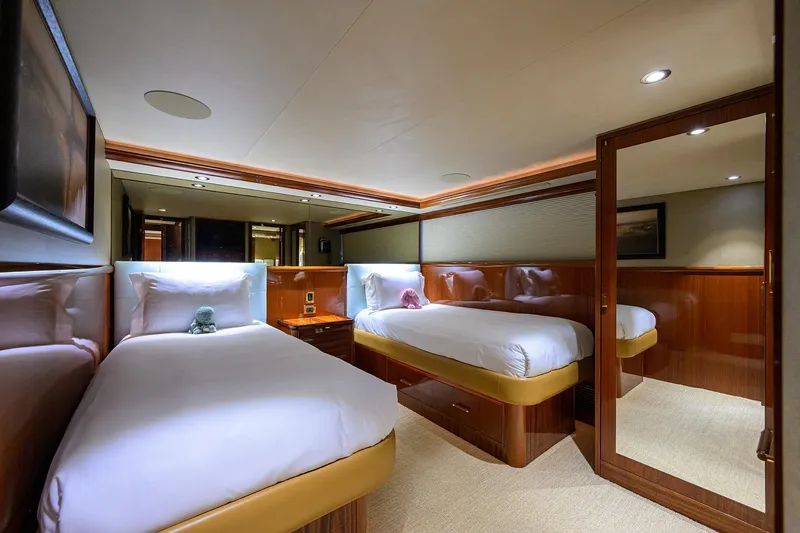 Slide: The Image of Luxurious interior of 2014 Westport 112 yacht with elegant wood finishes and modern amenities. - 42