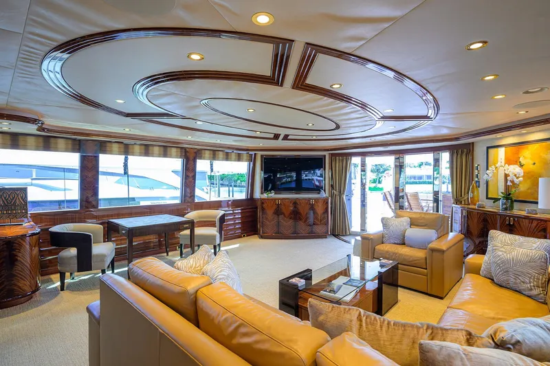 Slide: The Image of Luxurious interior of 2014 Westport 112 yacht with elegant dining area and modern decor. - 9