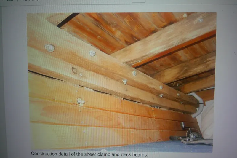 Slide: The Image of Construction detail of sheer clamp and deck beams on 1955 Custom Gaff Rigged Ketch. - 44