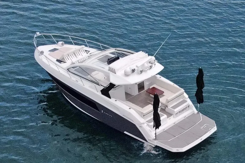 Slide: The Image of 2018 Cruisers Yachts 390 EC on water, sleek design, luxury motor yacht. - 13