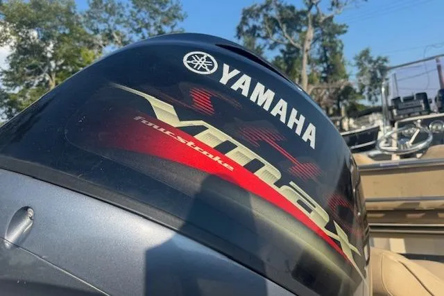 Slide: The Image of Yamaha VMAX outboard motor on 2019 Xpress H20 boat, close-up view. - 11
