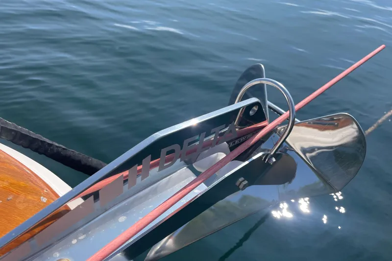 Slide: The Image of Bow of 2012 Hunt Surfhunter with Delta anchor over calm water. - 7