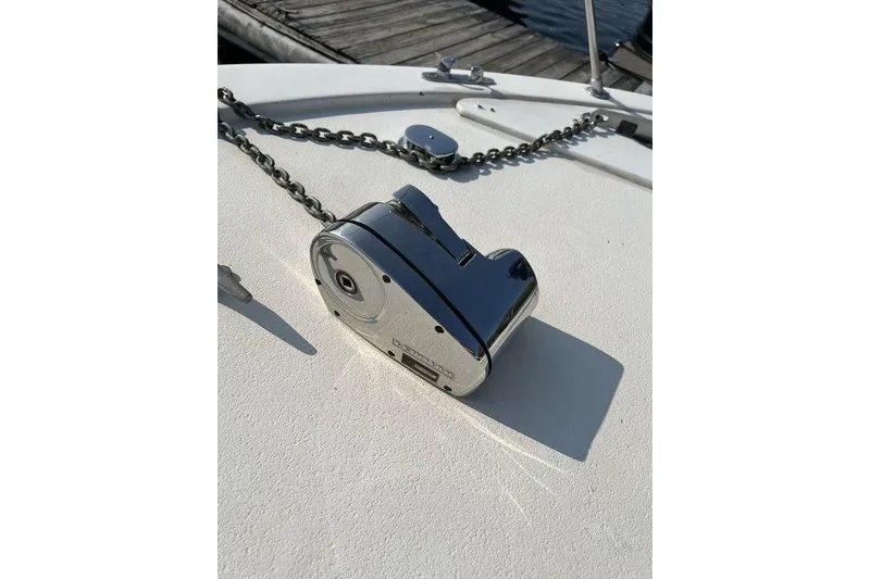 Slide: The Image of Chrome anchor winch on 1978 Silverton F32 boat deck. - 22