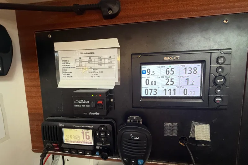 Slide: The Image of Control panel of a 2018 J Boats J/121 sailboat with navigation instruments. - 35