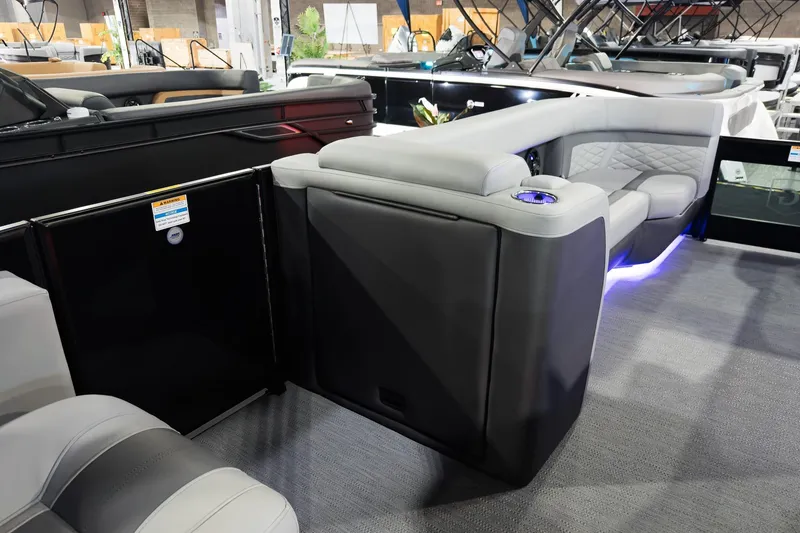 Slide: The Image of 2026 Godfrey Monaco 255 Split Bench interior with modern seating and ambient lighting. - 31