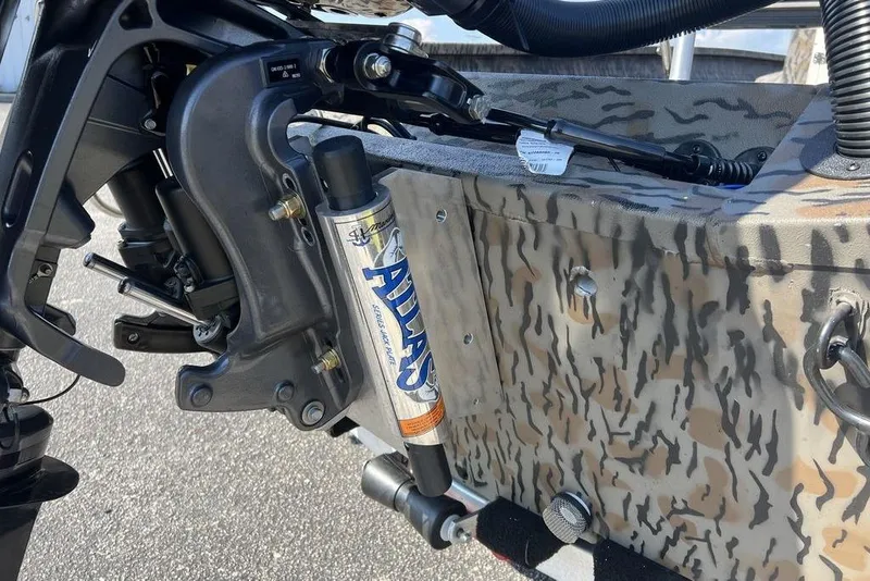 Slide: The Image of Close-up of 2026 Xpress H22 boat motor mount with Atlas hydraulic system. - 11